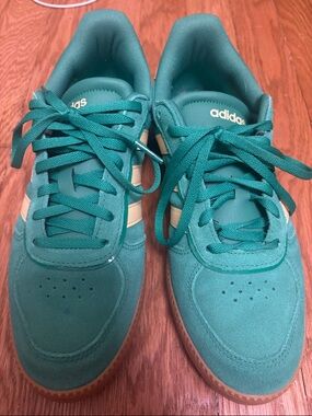 adidas Teal Suede Sneakers with Cream Stripes